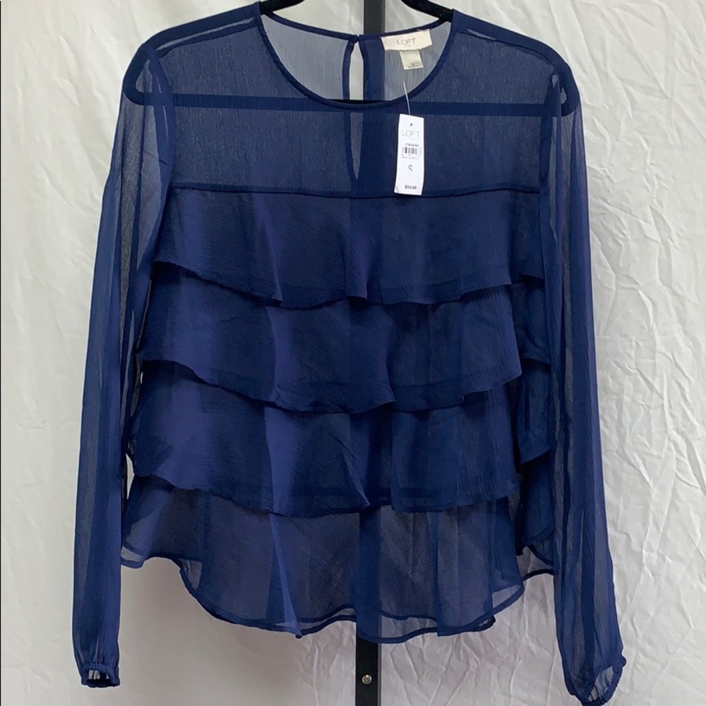Loft outlet sheer ruffled long sleeve top NWT